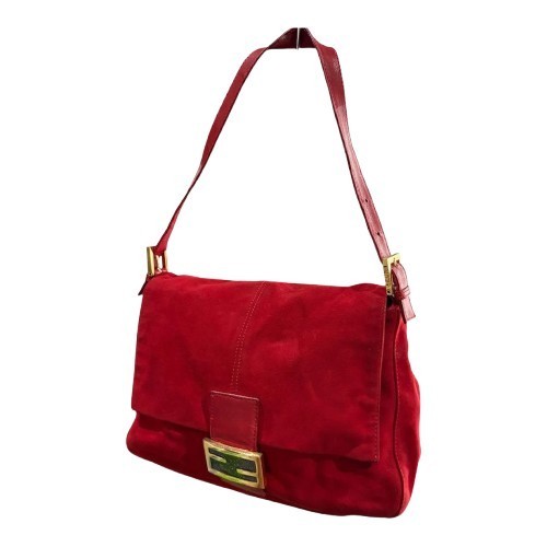 FENDI Mamma Baguette Bag - Red Suede with Leather Trim - Pre-Owned Good (JP)