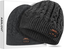 Bluetooth Beanie Double-Layer Wool Lining Bluetooth Hat 20hrs Playing Charcoal