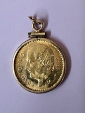 1955 Vintage Mexico (5) Five Cinco Pesos Gold Coin in 14kt Yellow Gold Bezel