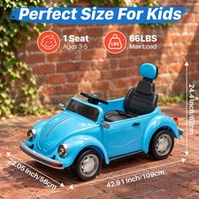 12V Ride on Toy, Licensed Volkswagen Beetle for 3-5Years Old for Kids Gifts