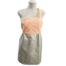 J.Crew Collection Dress Womens 8 Peach Gold Solid Silk Metallic One Shoulder