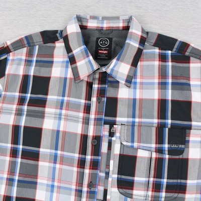 Wrangler ATG Performance Utility Shirt Mens Size L Plaid Regular Fit Stretch