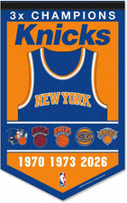 New York Knicks 3 Time NBA Champions Banner Pennant 15in x 24in