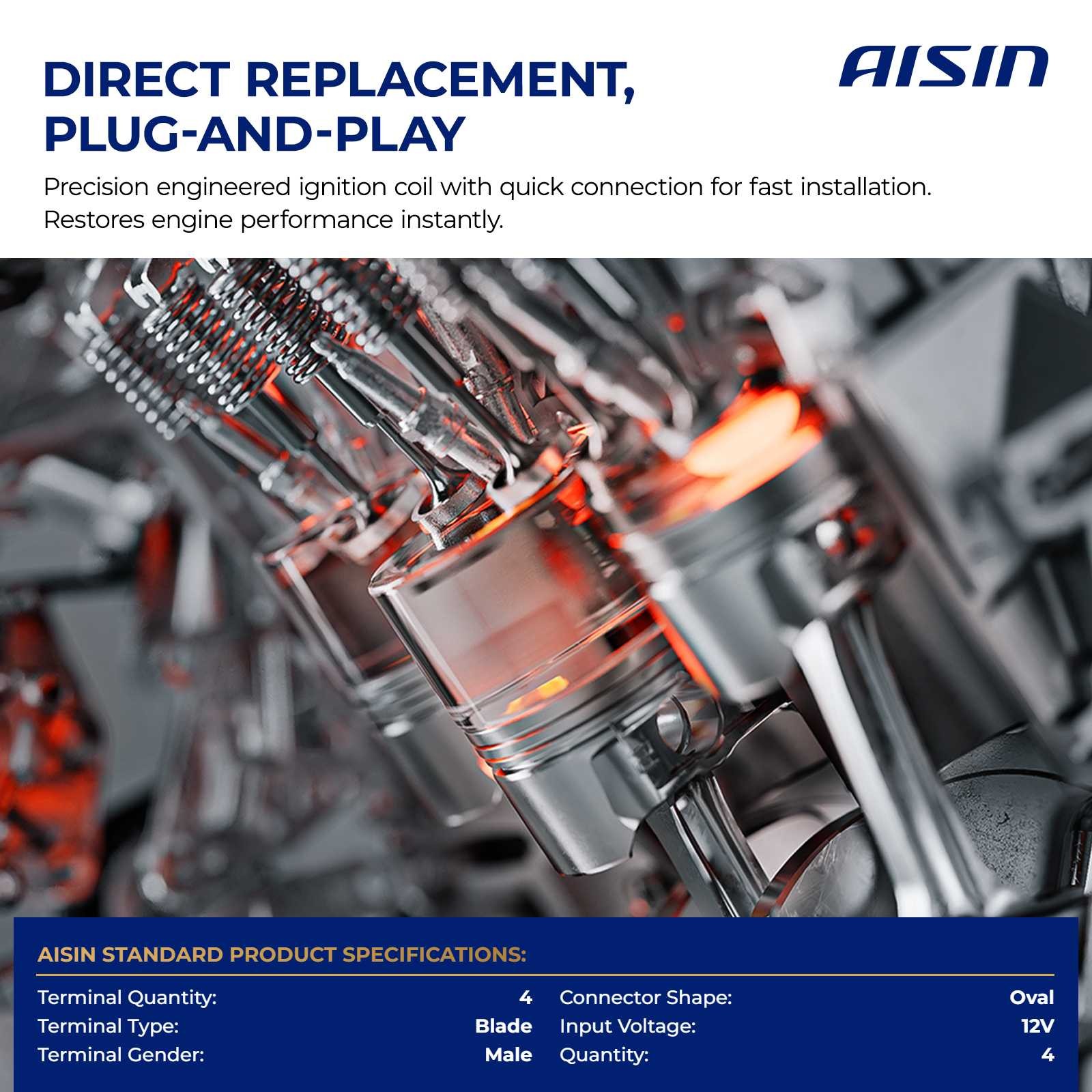 AISIN 4 Pack Ignition Coils for Volkswagen Jetta Bentley Bentayga 2016-2023