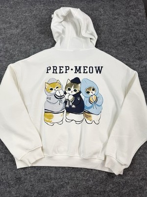 Mofusand Bershka Hoodie Cat Prep Meow Medium Oversized White Kitten Shirt N99