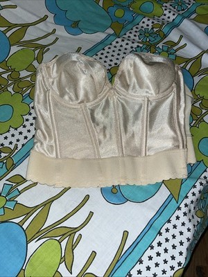 VTG Adonna Bustier 36B Satin Corset Ivory Cream Underwired Longline Bra JCPenny