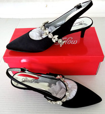 Sz 6.5 ShowHow Slingback Strap Kitten Heel Pump Women Black Stain Dress Shoe New