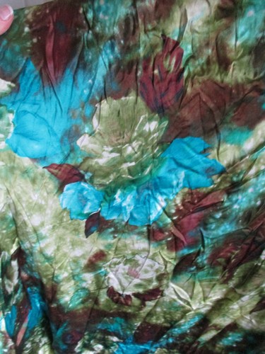 Handmade - Retro blue/green/brown silky feel empire line long dress - Size L - Picture 4 of 8