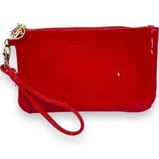 Adrienne Vittadini Bright Red Patent Leather Charging Wallet W/Detachable Strap
