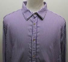 Ted Baker Men Long Sleeve Dress Shirt XL Violet White Stripe Turkey Cotton