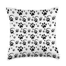 Print Paw Cute Dog Love Heart White Black Throw Pillow 18x18 Multicolor