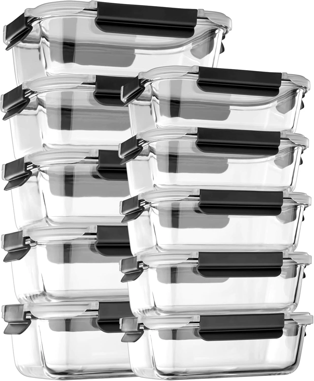 10-PK BPA Free Glass Food Storage Containers, Airtight Meal Prep Boxes with Lids