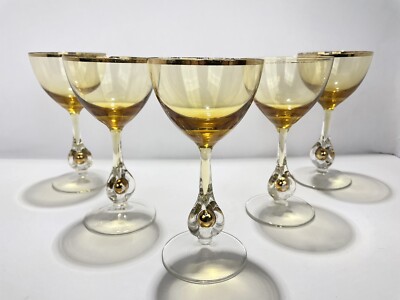 5 Jozef Stanik Zlata Zuzana Golden Suzanne Wine Glasses 1950s Deco