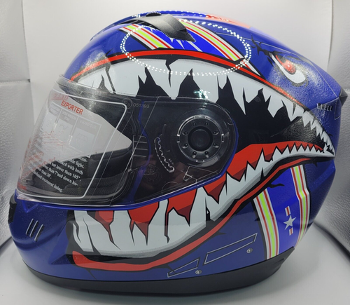 DOT Motorcycle Youth Large Full Face Helmet- Shark/Blue TCMT DP808 FMVSS NO 218 - Picture 7 of 10