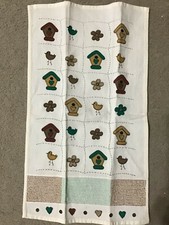 Birds birdhouses with stitched bottom area 100 textured cotton towel vintage
