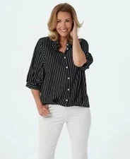 Truth + Style Jacquard Button-Front Stripe Shirt Black/White X-Large  A381306