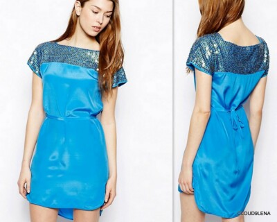 blue sequin french connection dress French Connection Sequin Dress, blue and black