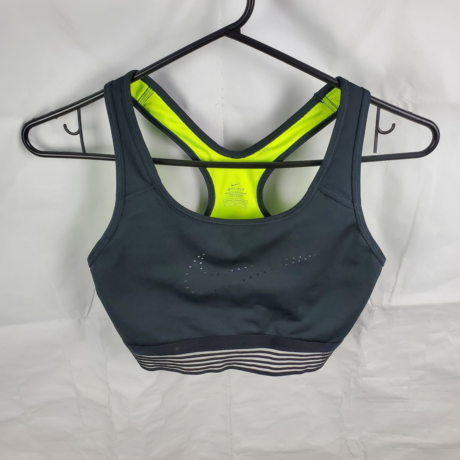 Nike Sports Bra Womens Medium Black Neon Pro Dri Fit Classic Athletic 805266-010-image