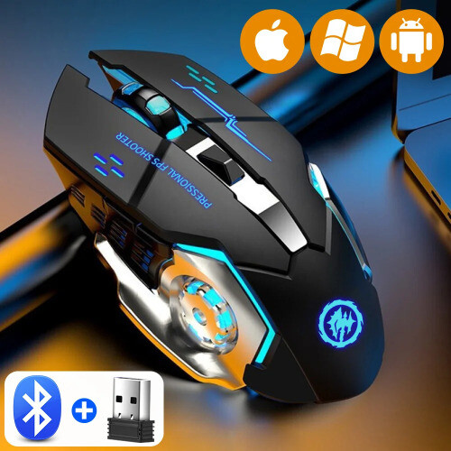 Rechargeable Bluetooth Wireless Mouse with 2.4G USB Backlight for PC