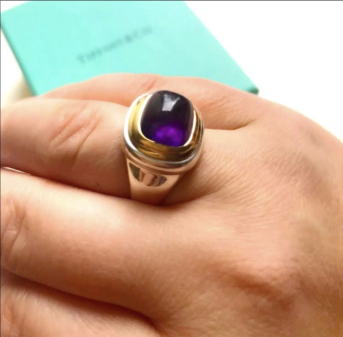Tiffany Co PALOMA PICASSO Sterling Silver 18k Gold Amethyst Sugar Loaf Ring