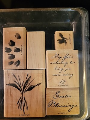 Stampin Up Set of 6 Wood Mount Stamp Set  Two step Stampin Never Ending Joy