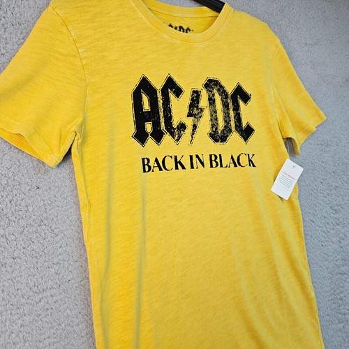 Lucky Brand ACDC Shirt Mens Small Yellow Casual BACK IN BLACK Music Rock NWT - Picture 10 of 14