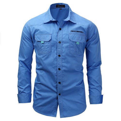 New Mens Military Shirts Cotton Long Sleeves Double Pockets Army Casual Shirts - Picture 1 of 20