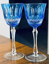 2 MARKED VINTAGE AJKA CRYSTAL COLLEEN ENCORE LIGHT BLUE WATER GOBLETS 7.5”H