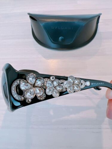 BVLGARI x SWAROVSKI Sunglasses Crystal Black w/Case Made In Italy Used