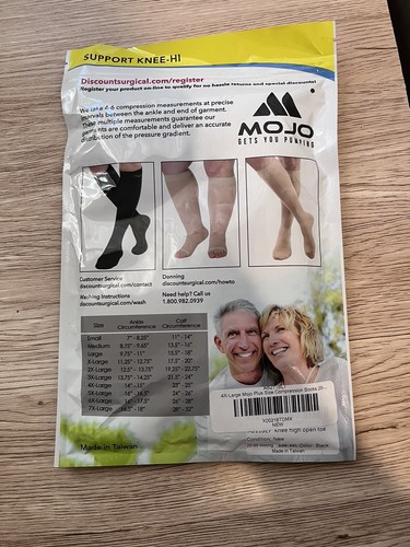 Black Open Toe Compression Socks for Women & Men 20-30 mmHg Size 4X NEW - 第 1/4 張圖片