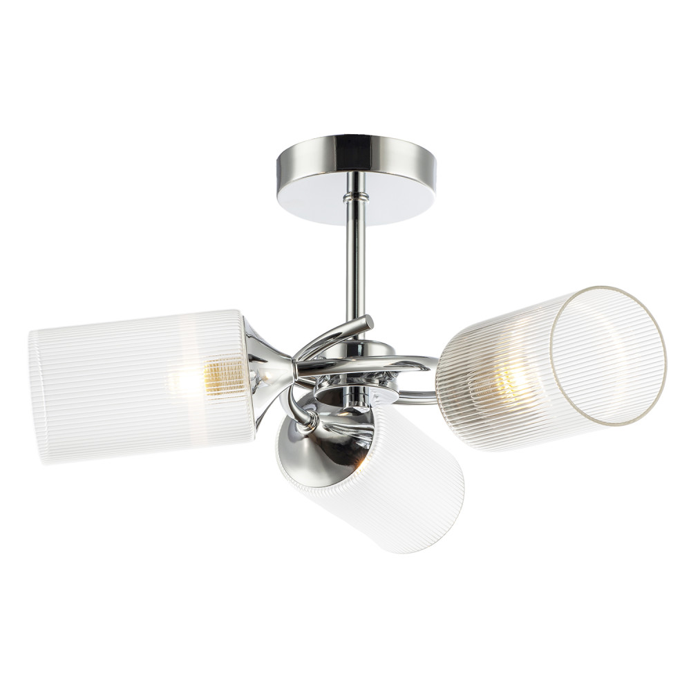Modern Chrome Ceiling Light with Cylindrical Lined Clear Glass Shades by Happ...