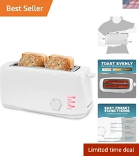 Modern 4 Slice Long Slot Toaster with Extra Wide Slots for Bagels - White Finish