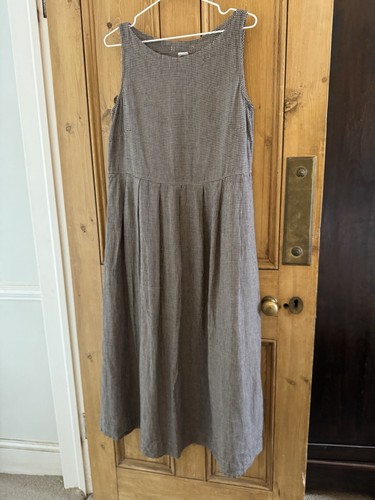 Beautiful Toast 100% Linen Navy Ecru Check Dress -S - Picture 8 of 13