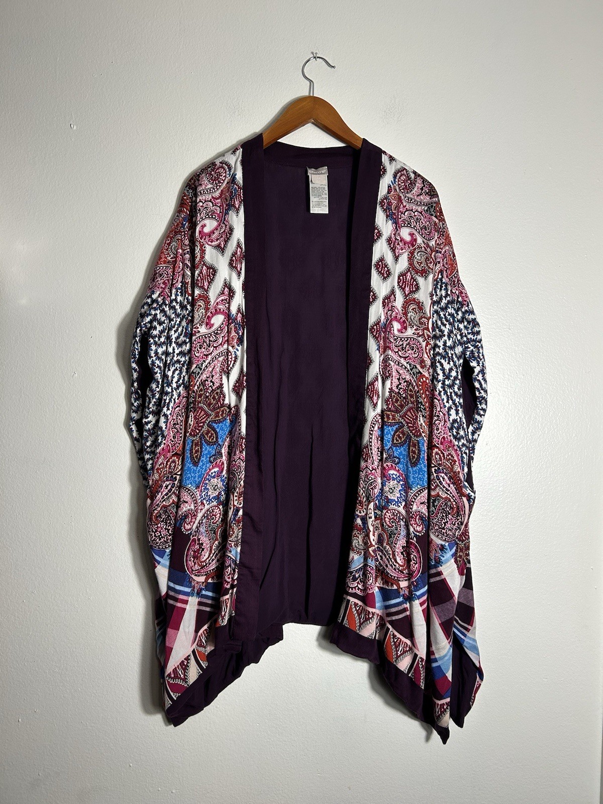 CHICO'S Multicolor Patchwork Print Open Front Car… - image 1