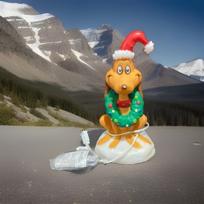 GRINCH MAX Lighted Blow Mold 12 In. Santa Hat Wreath Gemmy -SCRATCH On NOSE-READ