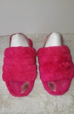 UGG Fluff Yeah Slides Women's Sz 8 Back Strap Sandal Slippers Hot Pink Fair Cond
