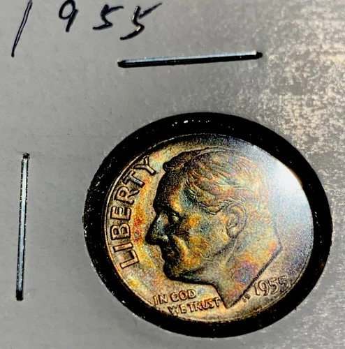 COLLECTIBLE TONED - 1955 - P - Roosevelt Dime - Mint Set Toning - UNCIRCULATED