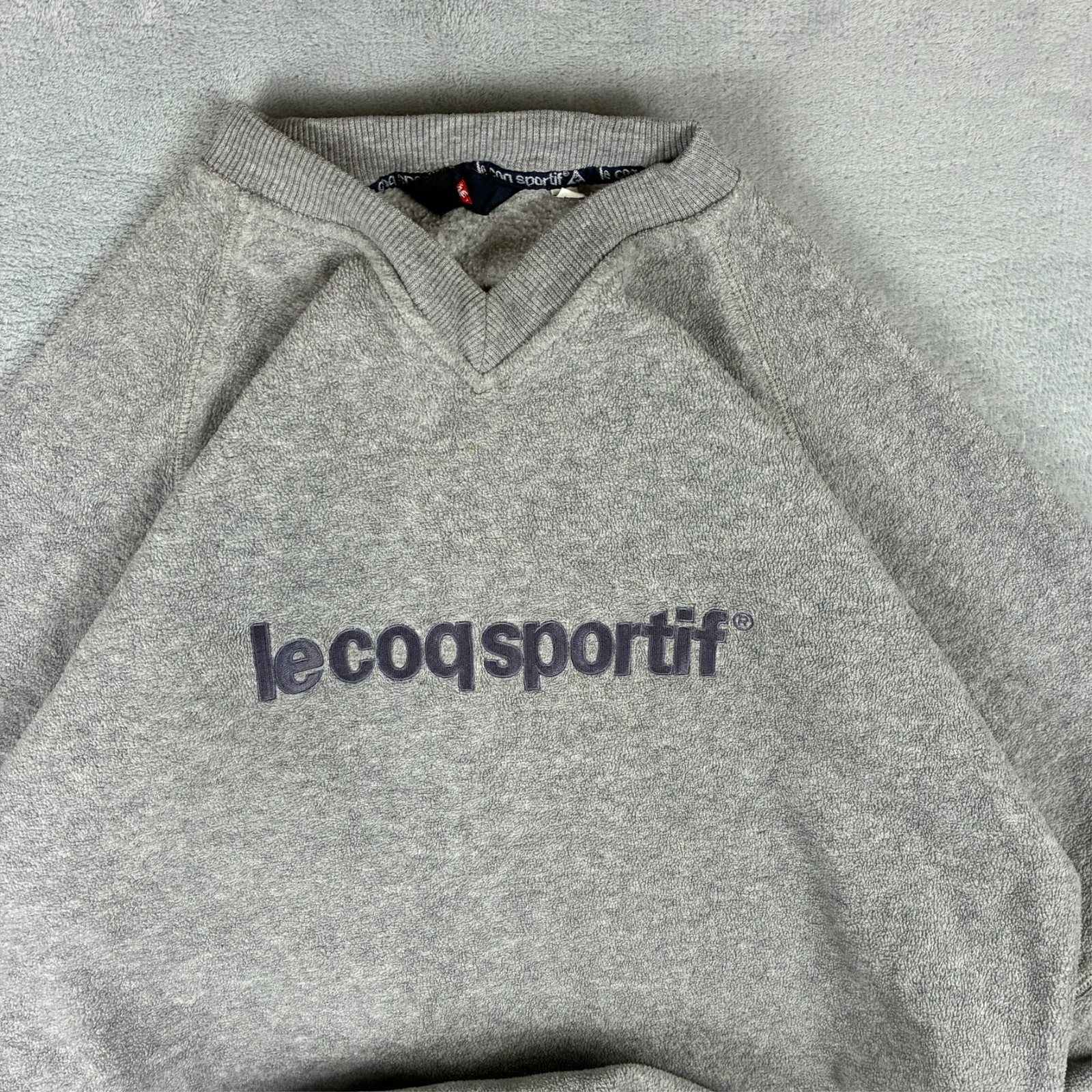 Vintage Le Coq Sportif 2000's Y2K Grey Fleece Oversized Large V-Neck Sweatshirt image 4