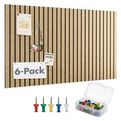 6 PCS 48x24 Inch Removable Slat Bulletin Board Felt Panels Wall Decor