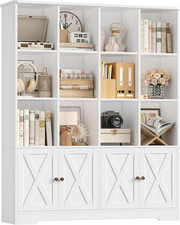 Bookcase Storage Oak Shelves Display Cabinet 12 Cubes Doors Living Room Unit