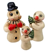 3 Dept 56 Poliwoggs Christmas Snowman miniature figures folk art 2" family set