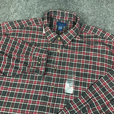 Towncraft Mens XXL Grey Red Plaid Flannel Button Down Shirt Long Sleeve Cotton