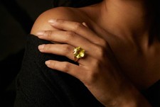 Lemon Quartz Ring Anemone Handmade Hexagon Cut 14k Gold Statement