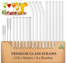 Reusable Glass Drinking Straws 20 Pack with Brushes 8.5in 10mm 8mm