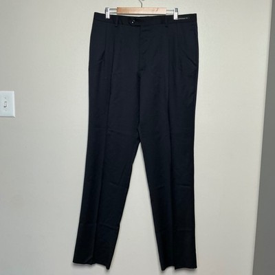 Jos A Bank Signature Dress Pants Mens 38R Navy Blue 100% Wool Pleated Unhemmed