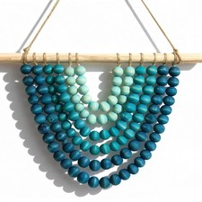 Boho Chic Wooden Bead Garland Wall Hanging Tapestry, Handcrafted Home D cor I...
