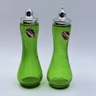 Vintage Kanawha Green Crackle Glass Salt & Pepper Shakers Hand Crafted USA