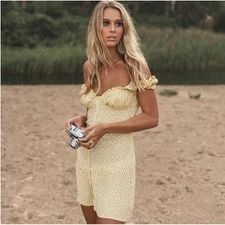 With Jean Isabelle Dress in Daisy Lemon Mini Medium Viscose Rayon