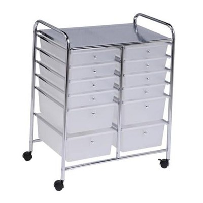 Rolling Storage Cart and Organizer with 12 Plastic 12-Drawer Studio Carts