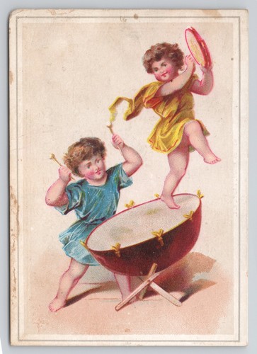 Victorian Trade Card c1880 Kids Dancing Piano Organs CN Stimpson Springfield MA